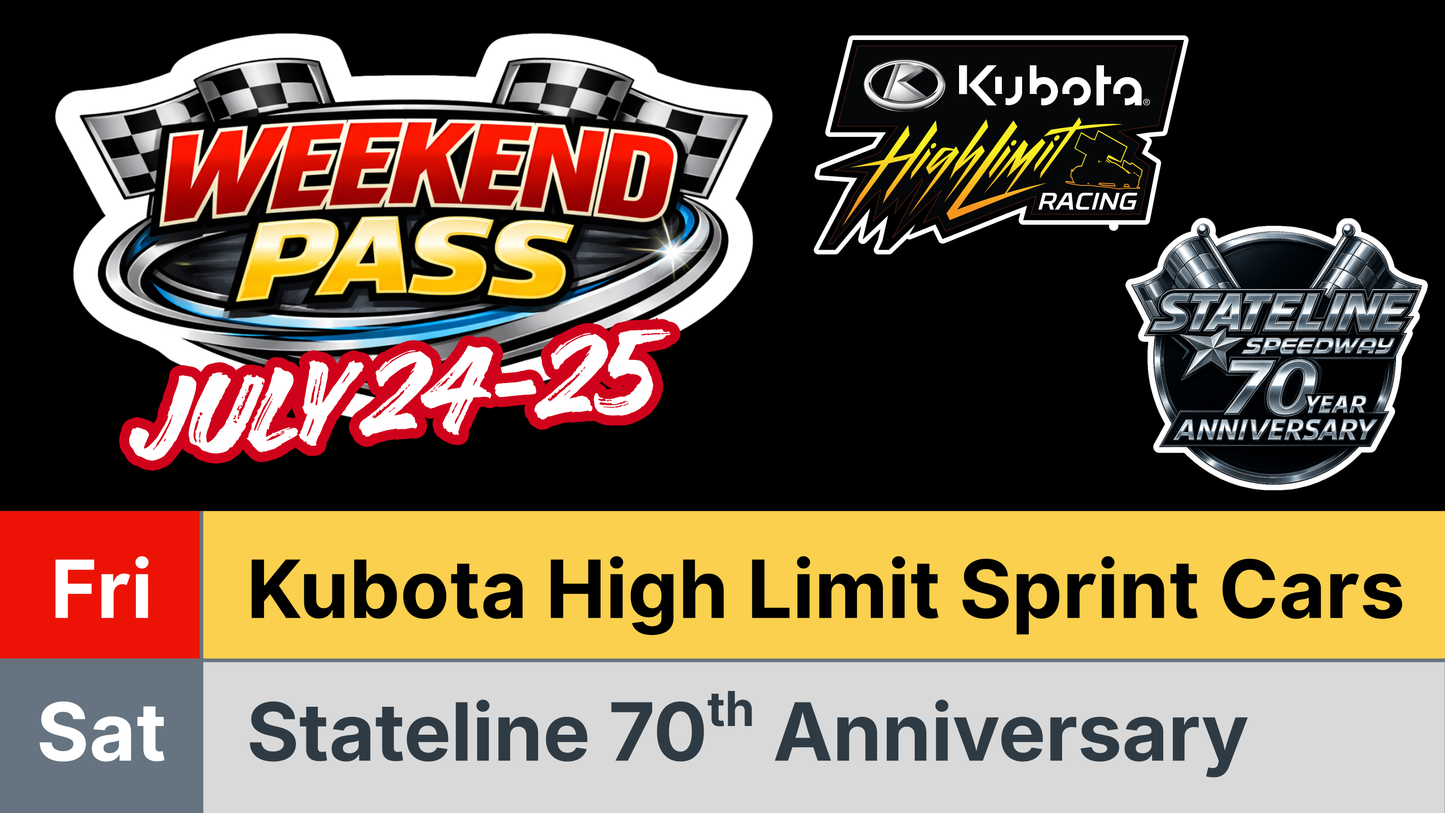 Weekend Pass: Kubota High Limit Sprint Cars + Stateline 70th Anniversary Celebration (SAVE 20%)