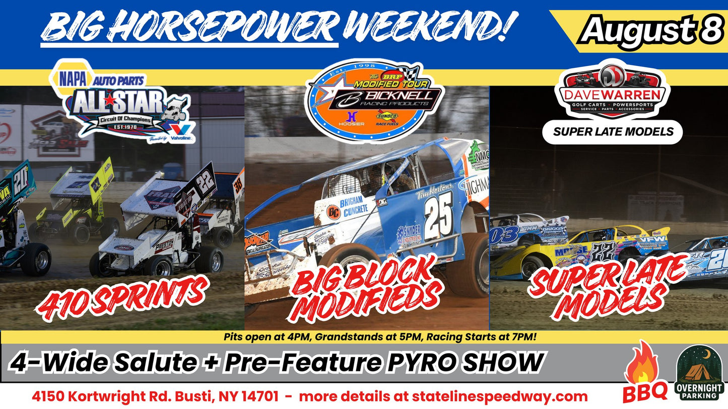 Big Horsepower Weekend featuring All Star Sprint Car Series, BRP Big Block Modifieds, and Super Late Models